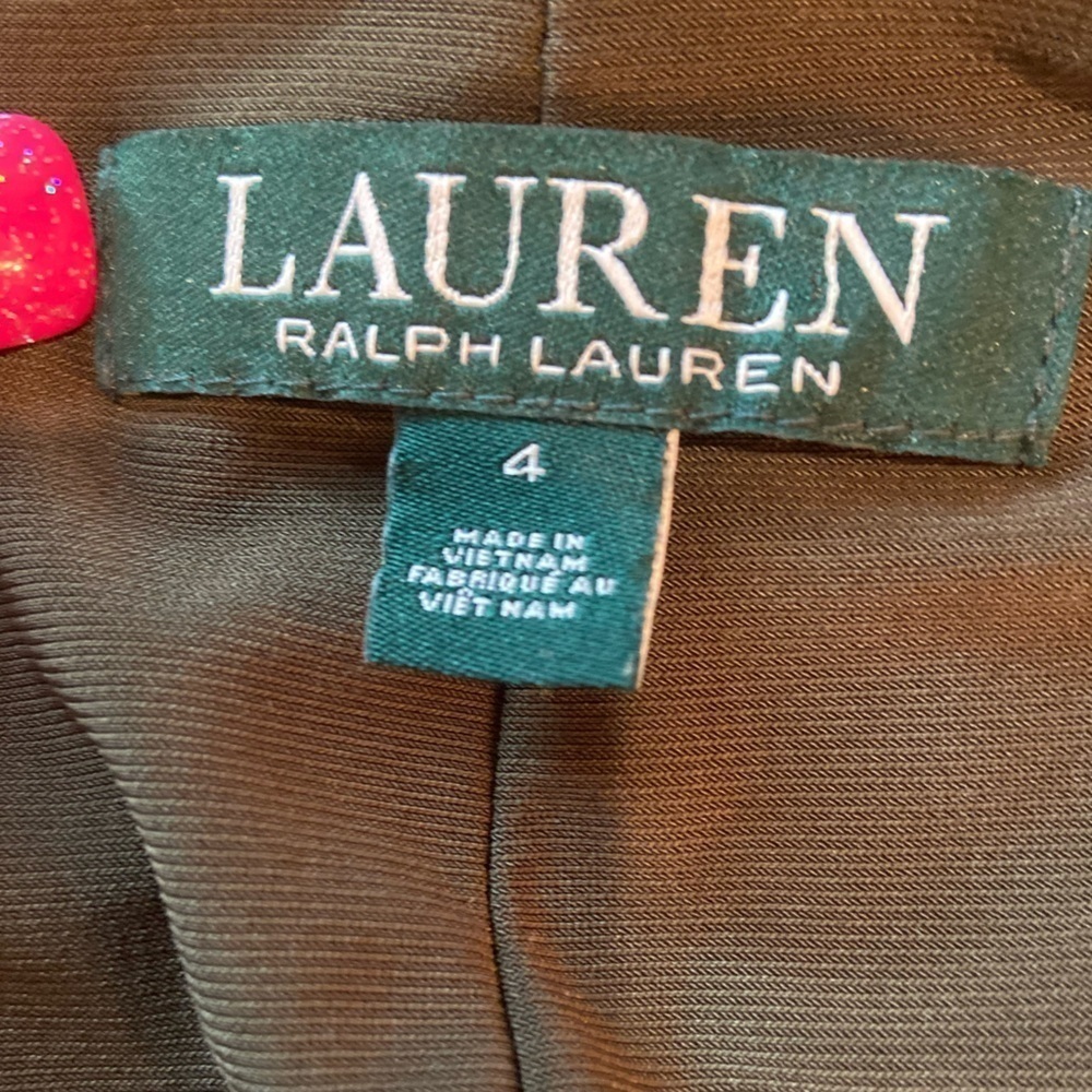 Lauren Ralph Lauren~Rich Deep Green Floral V-Neck Midi Sheath Dress~Size 4 - Picture 2 of 16